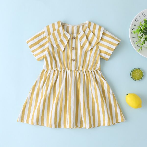 

Baby Girl Vertical Striped Shirt Dress, Yellow