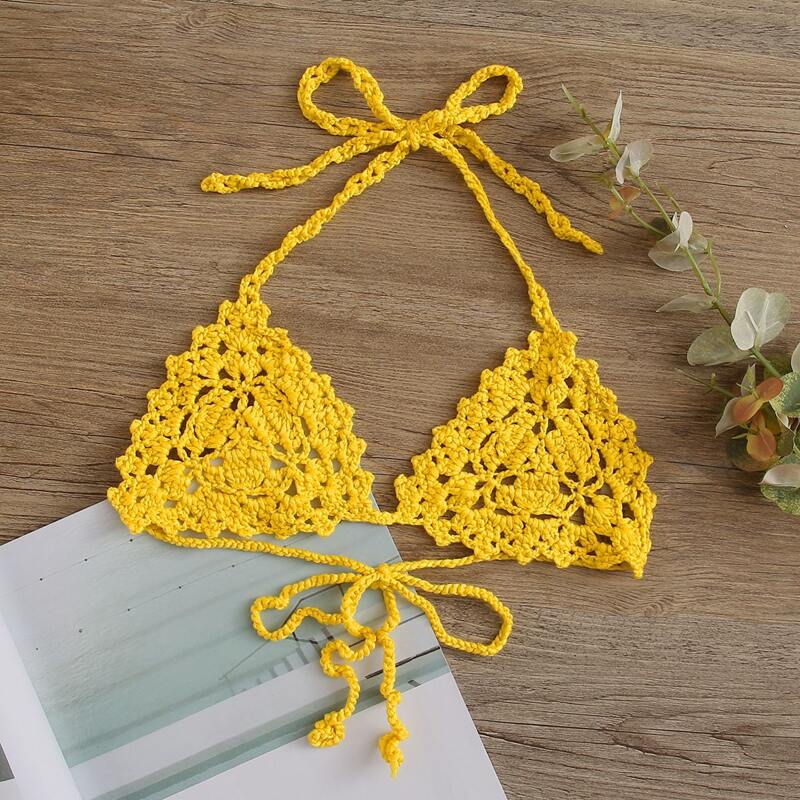 

Crochet Triangle Bikini Top, Yellow