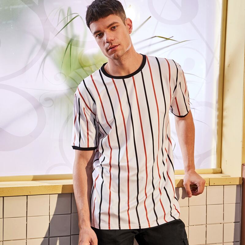 

Guys Vertical Striped Ringer Tee, White