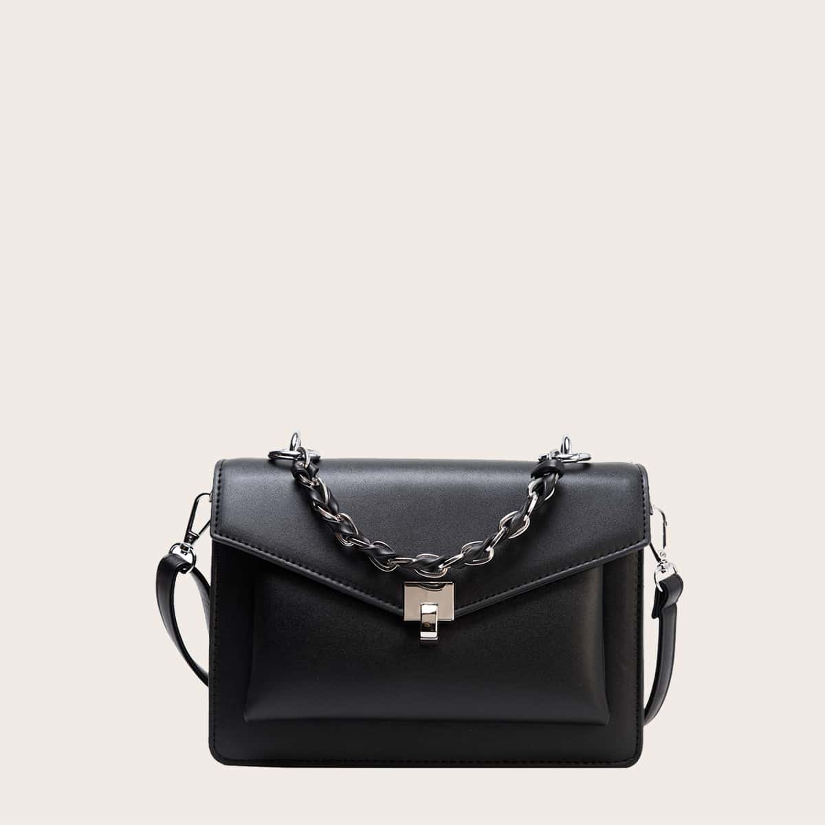 

Minimalist Flap Satchel Bag, Black
