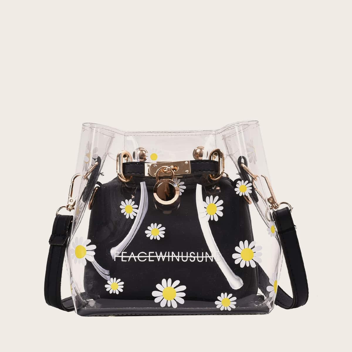 

Daisy Floral Clear Crossbody Bag With Inner Pouch, Black