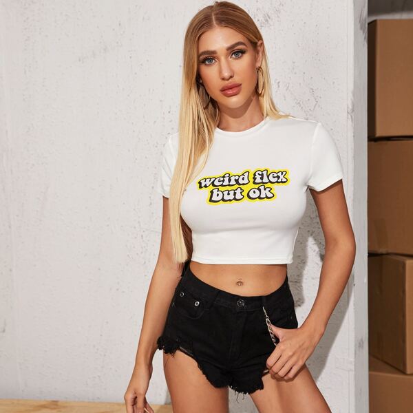 

Slogan Graphic Slim Crop Tee, White