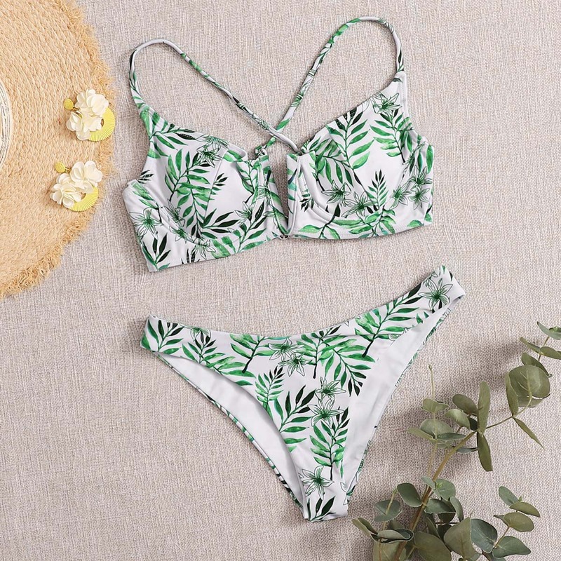 

Tropical V Wired Underwire Bikini Swimsuit, Green