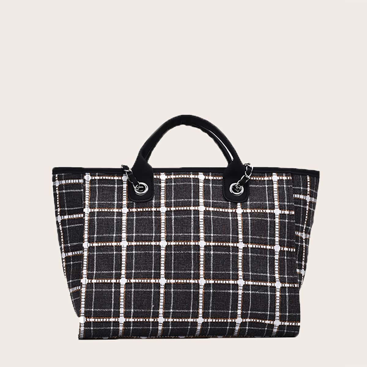 

Plaid Satchel Bag, Black