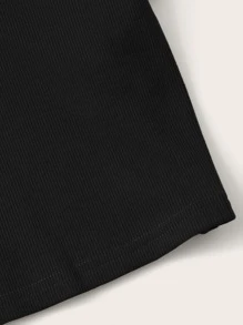 SHEIN EZwear V Neck Cap Sleeve Crop Tee - Black - View 4