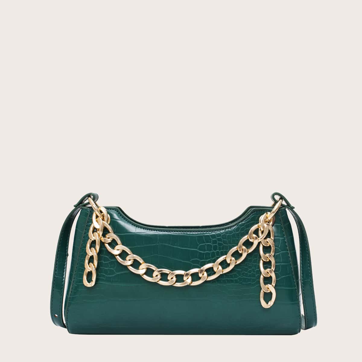 

Croc Embossed Chain Satchel Bag, Green