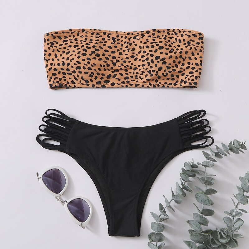 

Dalmatian Ladder Cut-out Bandeau Bikini Swimsuit, Multicolor