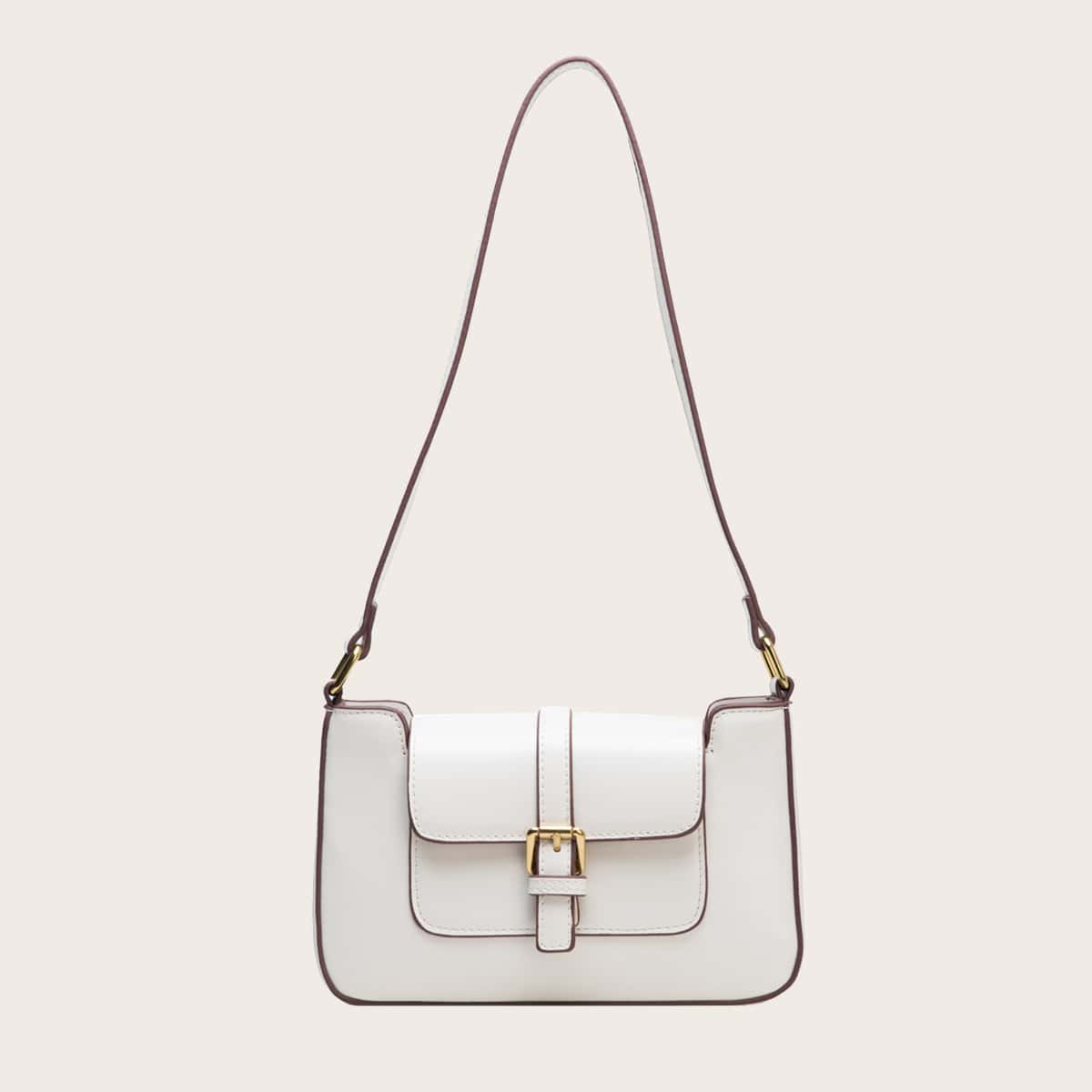 

Contrast Trim Buckle Decor Tote Bag, White