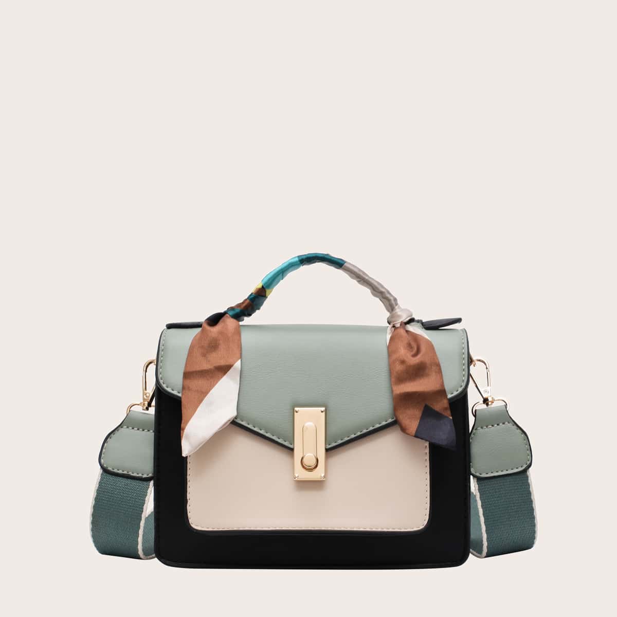 

Twilly Scarf Decor Colorblock Satchel Bag, Multicolor