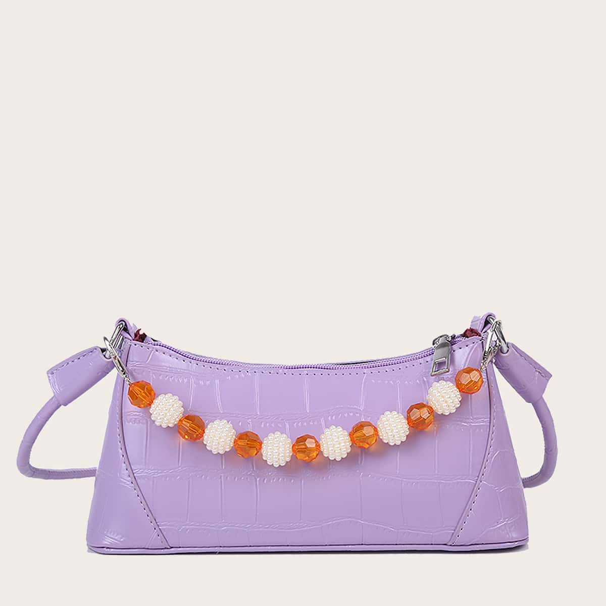 

Bead Decor Croc Embossed Tote Bag, Purple