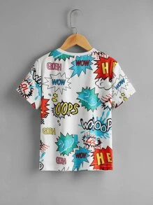 SHEIN 青少年男孩字母圖形上衣