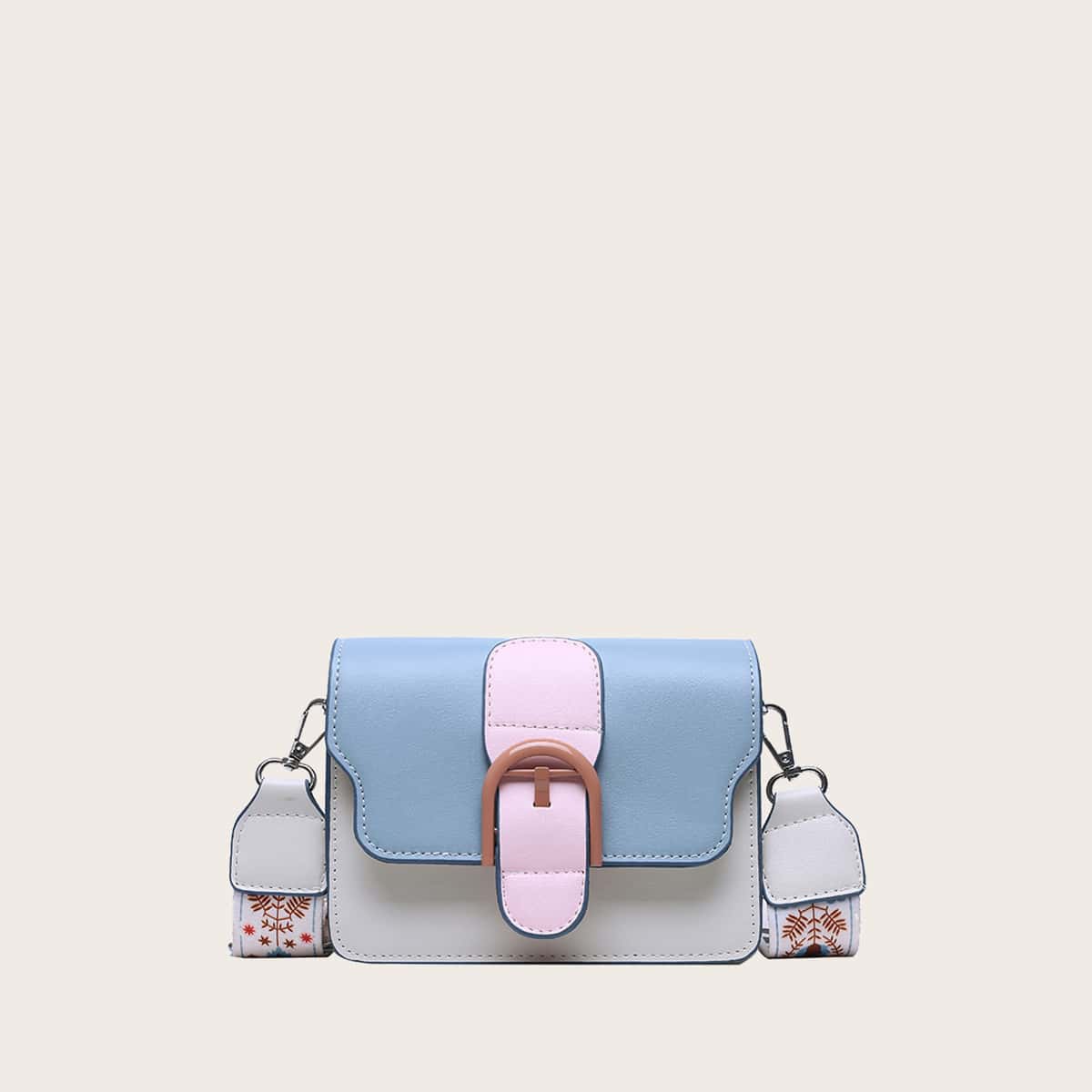 

Buckle Decor Colorblock Crossbody Bag, Multicolor
