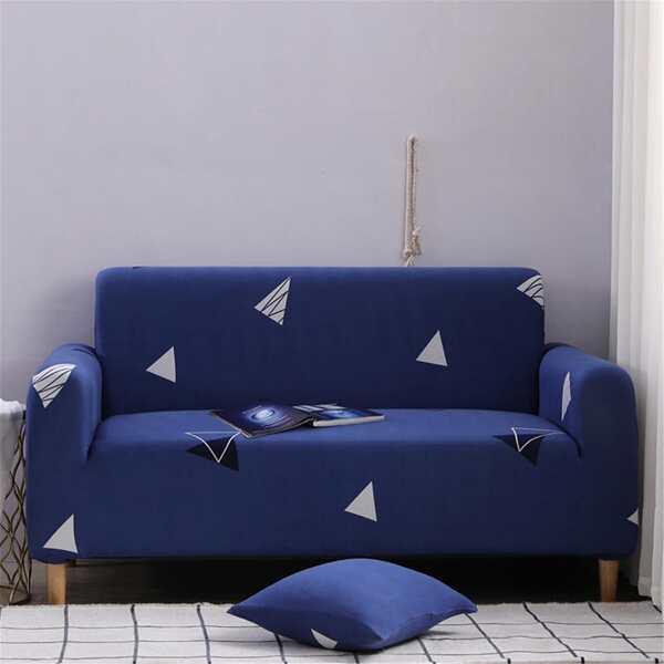 

Triangle Print Sofa Cover Without Cushion Cover, Navy blue