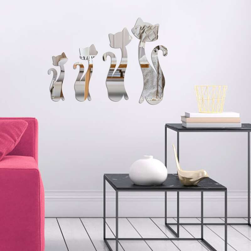 

4pcs Cat Pattern Wall Sticker, Silver