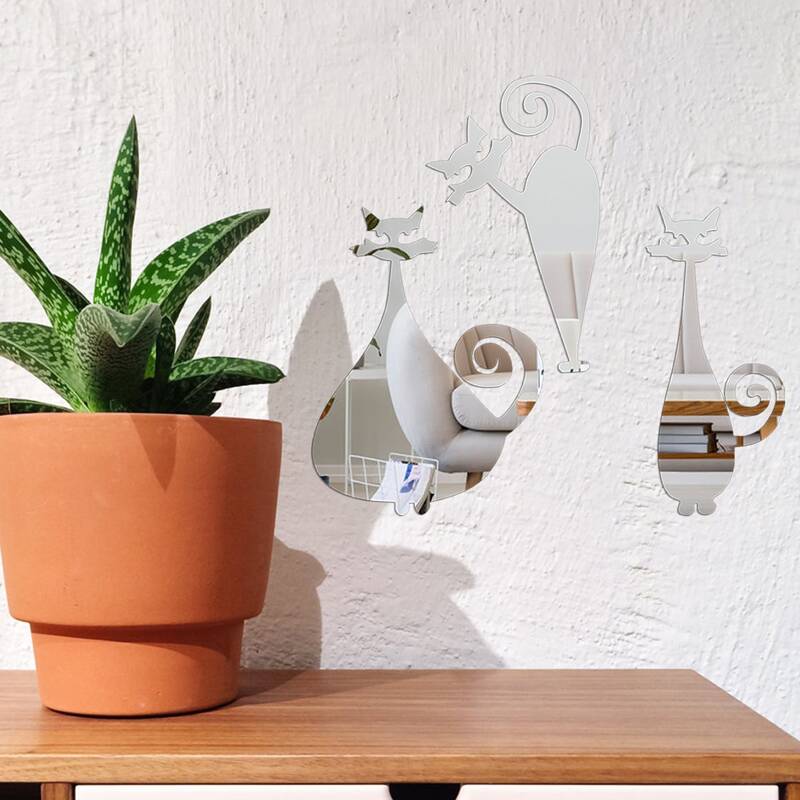 

3pcs Cat Pattern Wall Sticker, Silver