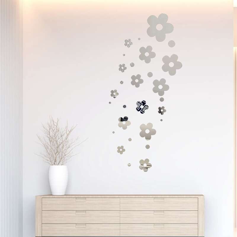 

14pcs Flower Pattern Wall Sticker, Silver