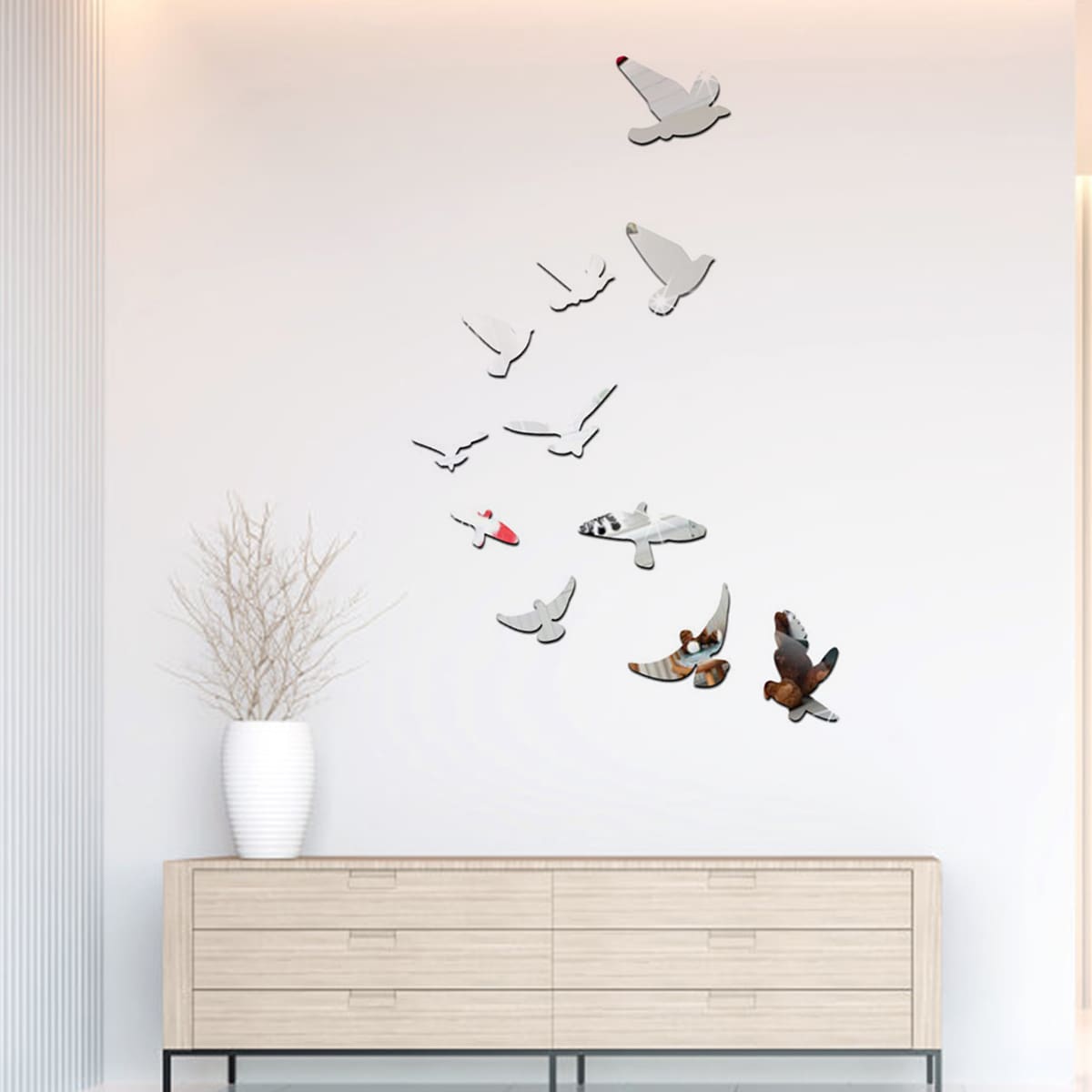 

11pcs Bird Pattern Wall Sticker, Silver