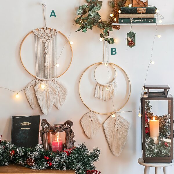 

1pc Tassel Decor Dream Catcher, Beige