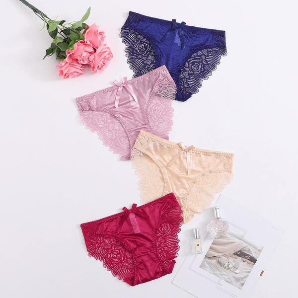 

4pack Contrast Lace Panty Set, Multicolor