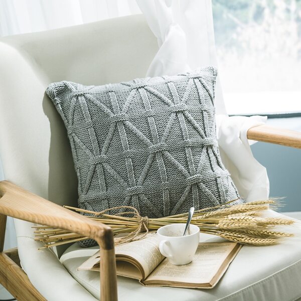 

1pc Solid Knitted Cushion Cover Without Filler, Grey