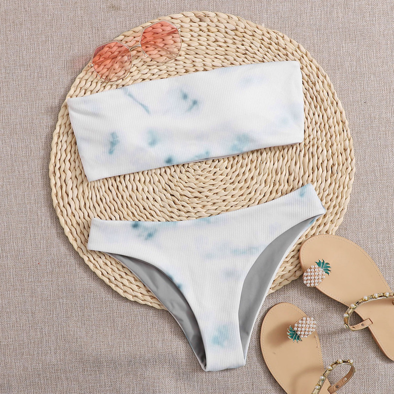 

Tie Dye Rib Bandeau Bikini Swimsuit, White