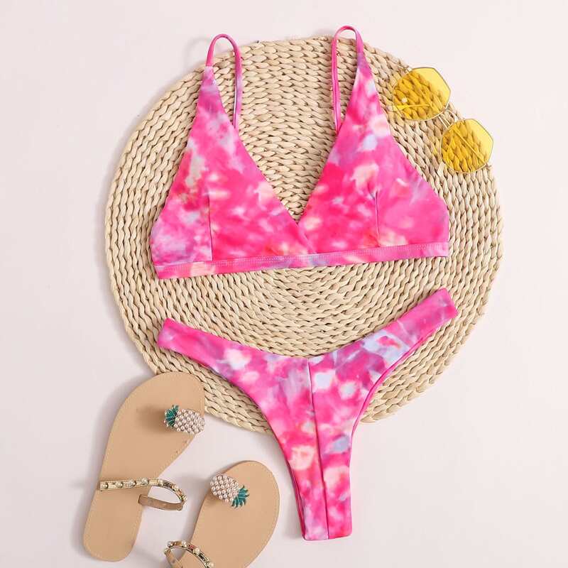 

Tie Dye High Leg Bikini Swimsuit, Pink