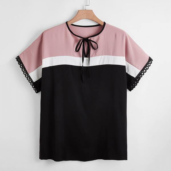 

Plus Cut And Sew Tie Front Blouse, Multicolor