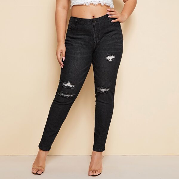 

Plus Black Wash Ripped Skinny Jeans
