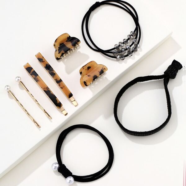 

9pcs Faux Pearl Decor Hair Accessory Set, Multicolor