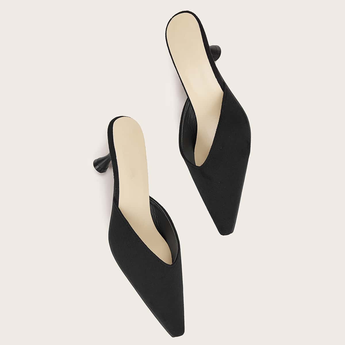 

Point Toe Heeled Mules, Black