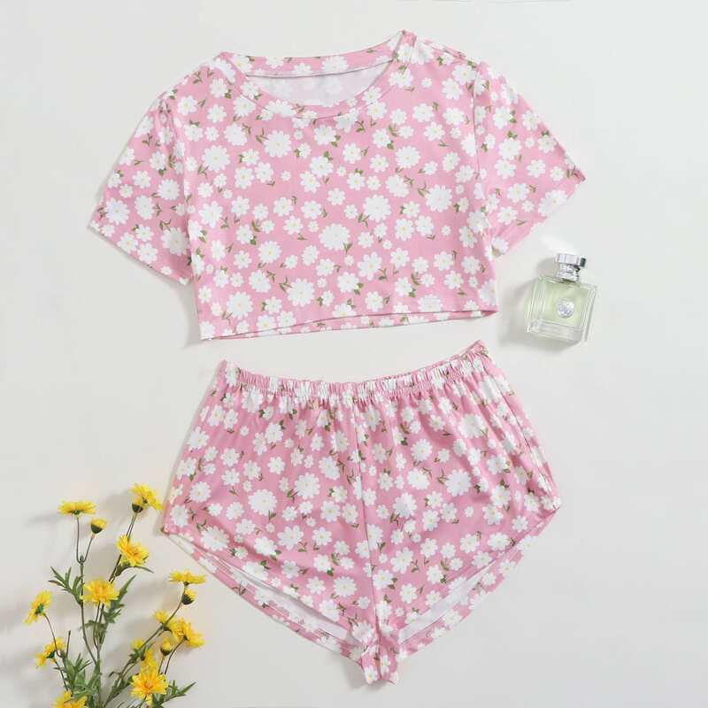 

Allover Floral Print PJ Set, Pink