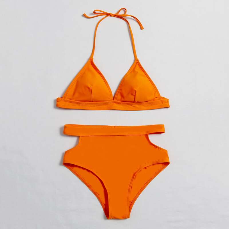 

Cut Out Triangle High Waisted Bikini Swimsuit, Orange