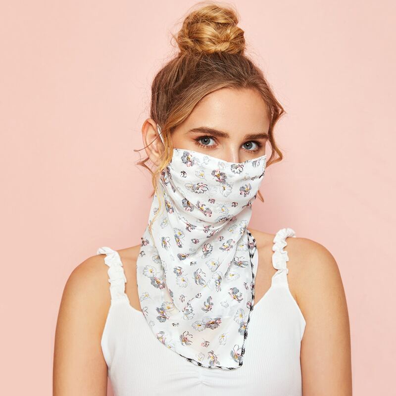 

Floral Pattern Sun Protection for the Face, White