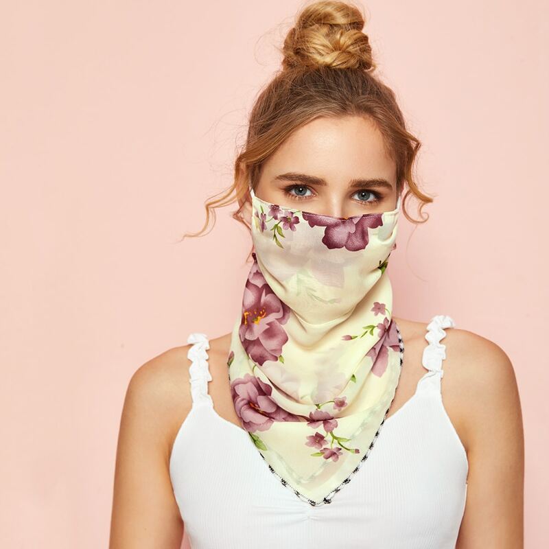 

Floral Pattern Sun Protection for the Face, Beige