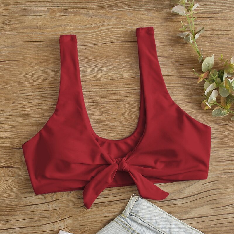 

Knot Front Bikini Top, Red