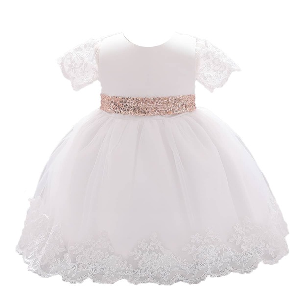 

Baby Girl Contrast Sequin Bow Back Gown Dress, White