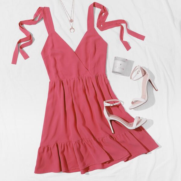 

Surplice Neck Tie Shoulder Open Back Dress, Pink