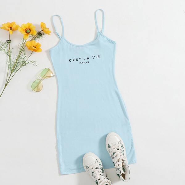 

Letter Graphic Bodycon Dress, Blue