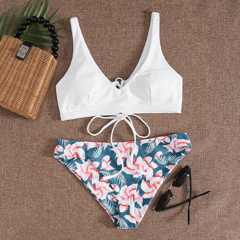 

Floral Tie Back Bikini Swimsuit, Multicolor