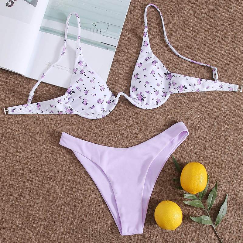 

Ditsy Floral Underwire Bikini Swimsuit, Purple