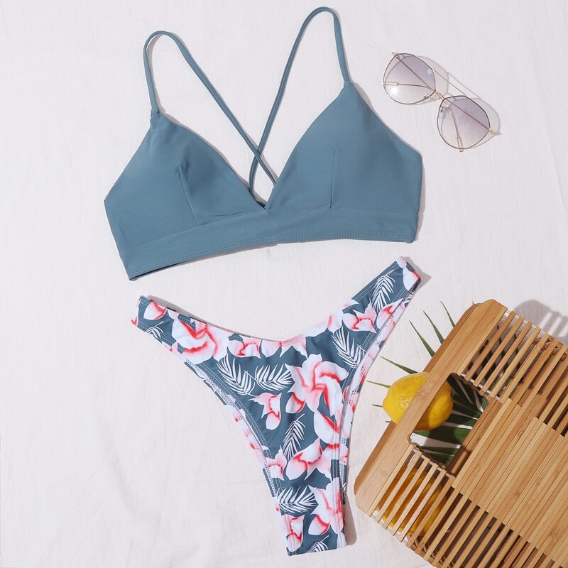 

Floral Crisscross High Cut Bikini Swimsuit, Multicolor