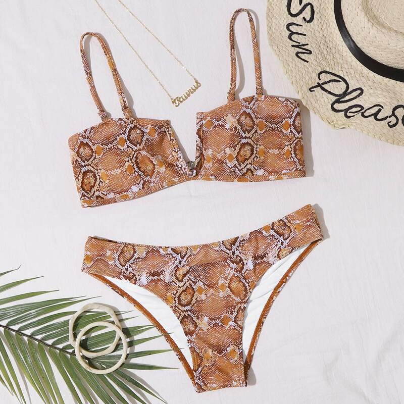 

Snakeskin V Wired Bikini Swimsuit, Multicolor
