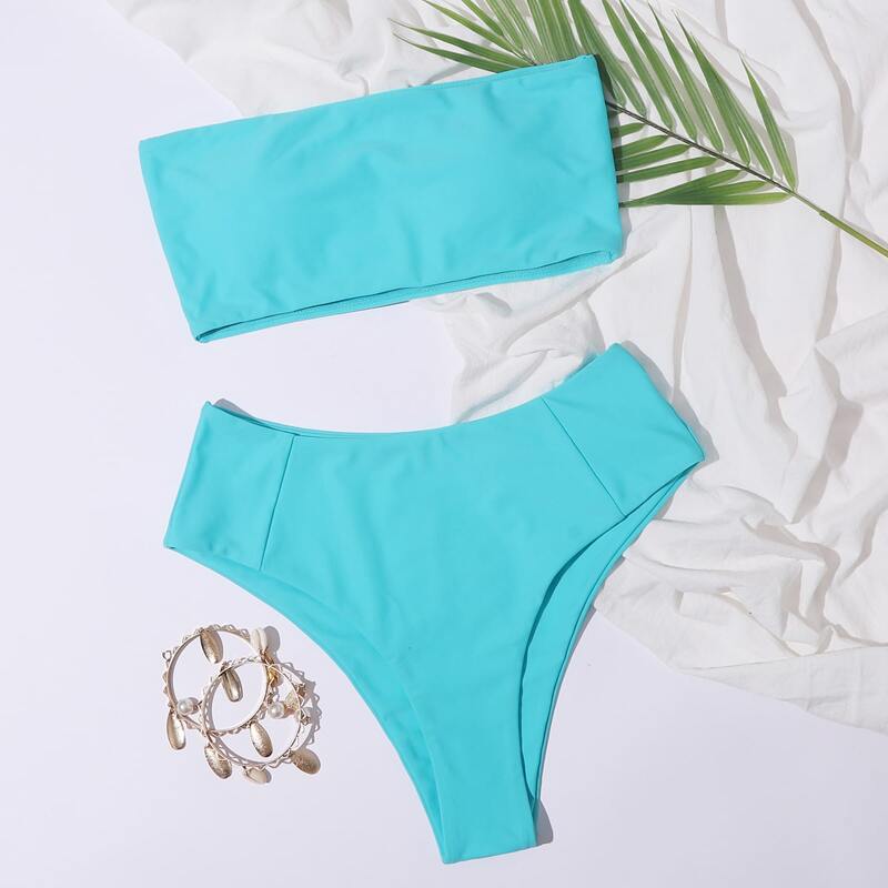 

Bandeau High Waisted Bikini Swimsuit, Blue