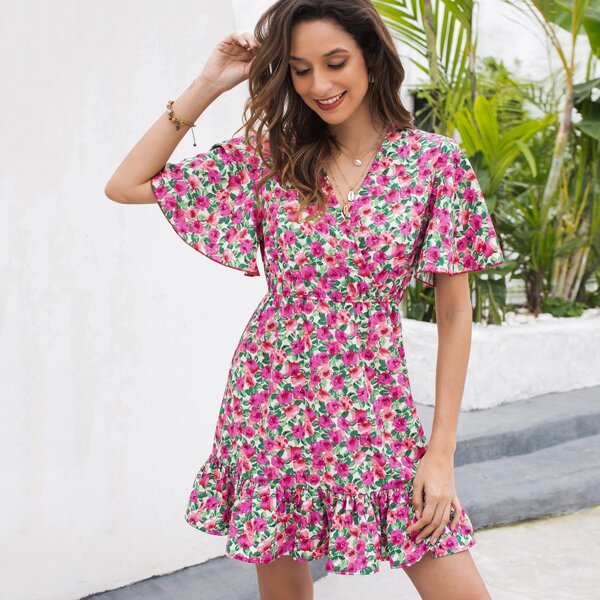 

Allover Floral Ruffle Hem A-line Dress, Multicolor
