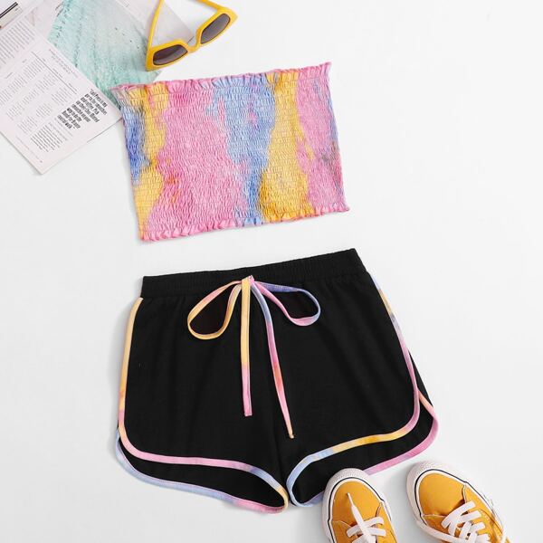 

Разноцветный топ без бретелек и шорты, Многоцветный