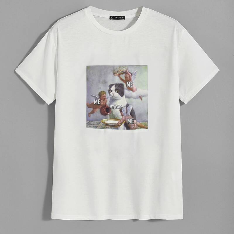 

Guys Angel & Cat Print Tee, White