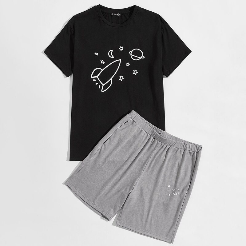 

Guys Galaxy Print Top & Shorts PJ Set, Multicolor