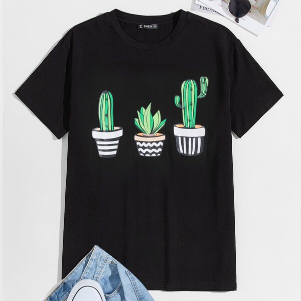 

Men Cactus Print Tee, Black