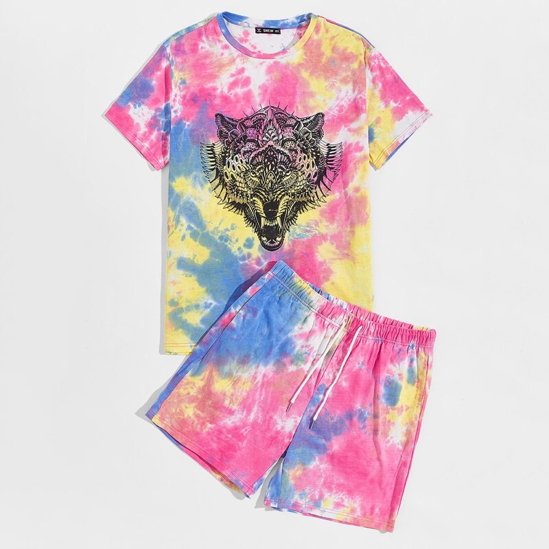 

Guys Graphic Tie Dye Top & Shorts Set, Multicolor