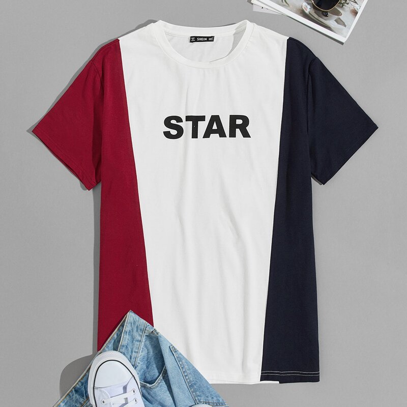 

Guys Letter Print Colorblock Tee, Multicolor